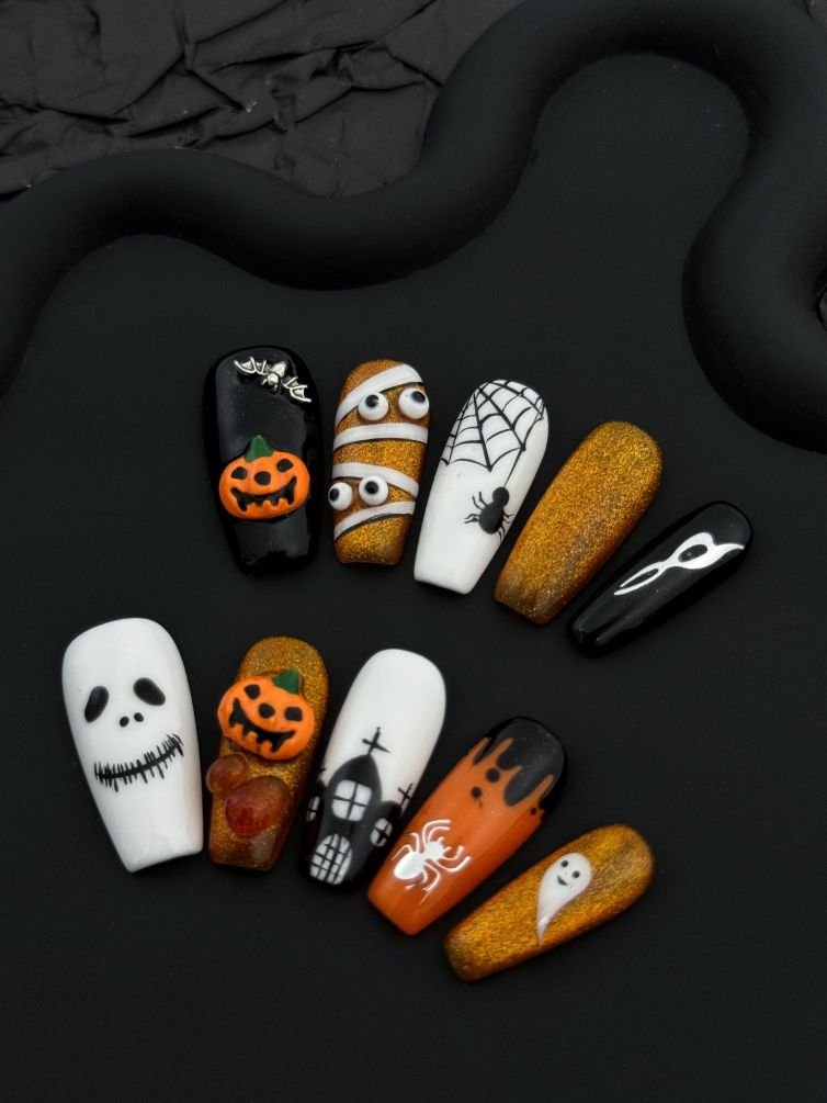 Presschic nails  Halloween pumpkin and little ghost