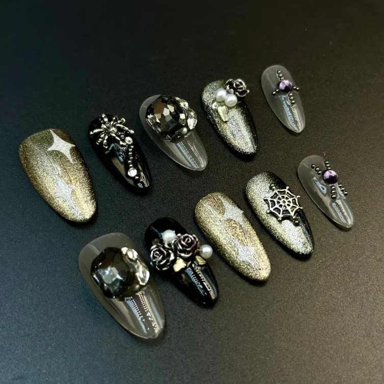 Presschic nails  The Metal Rose-French Styles Medium Length Press On Nails