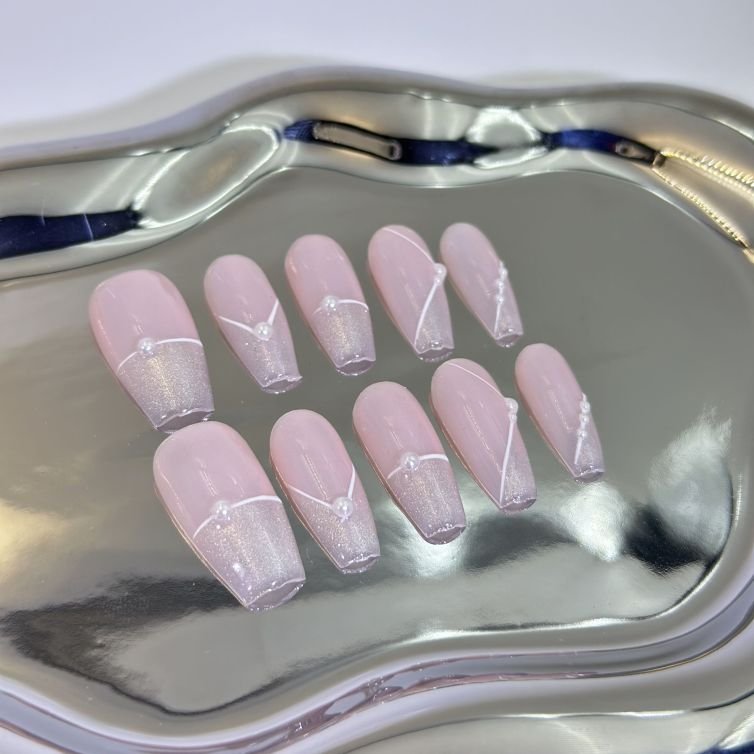 Presschic nails  The Classic French Style- Long Length Press On Nails