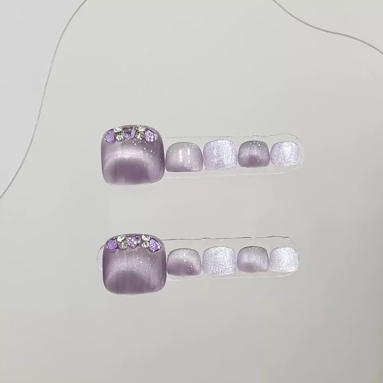 Presschic nails -Pure handmade original wearable nails, purple toenail patches, fair-skinned with rhinestones in summer, new style with a sense of sophistication