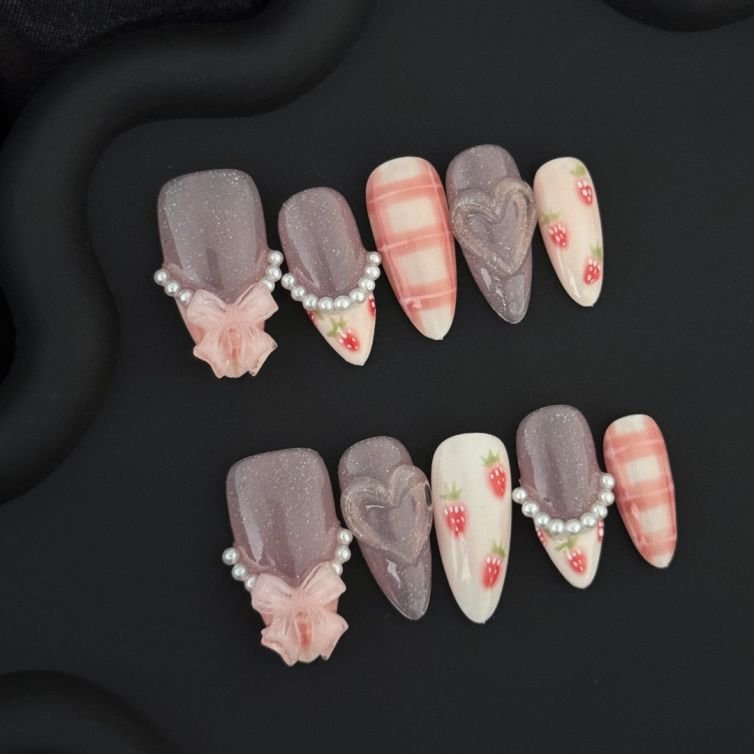 Presschic nails  fake nails -Strawberry Cheese  🍓🧀