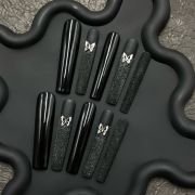 Black Butterfly Charm Press-On Nails – Matte Glitter & Glossy Mix | PressChic