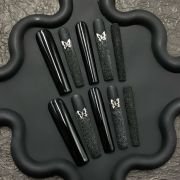 Black Butterfly Charm Press-On Nails – Matte Glitter & Glossy Mix | PressChic