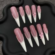 Elegant Pink Bow Pearl French Tip Press-On Nails – Soft Girl Aesthetic Set
