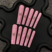 Blossom Flutter Press-On Nails – Pink Butterfly & 3D Flower Design