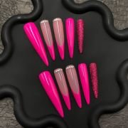 Neon Pink Press-On Nails with Crystal Tips | Presschic