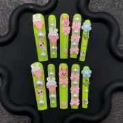 Sweet Pop Fantasy – Neon Green Kawaii Press-On Nails