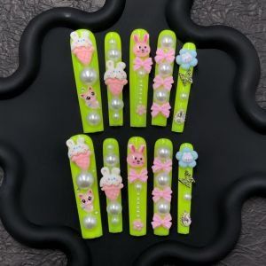 Sweet Pop Fantasy – Neon Green Kawaii Press-On Nails