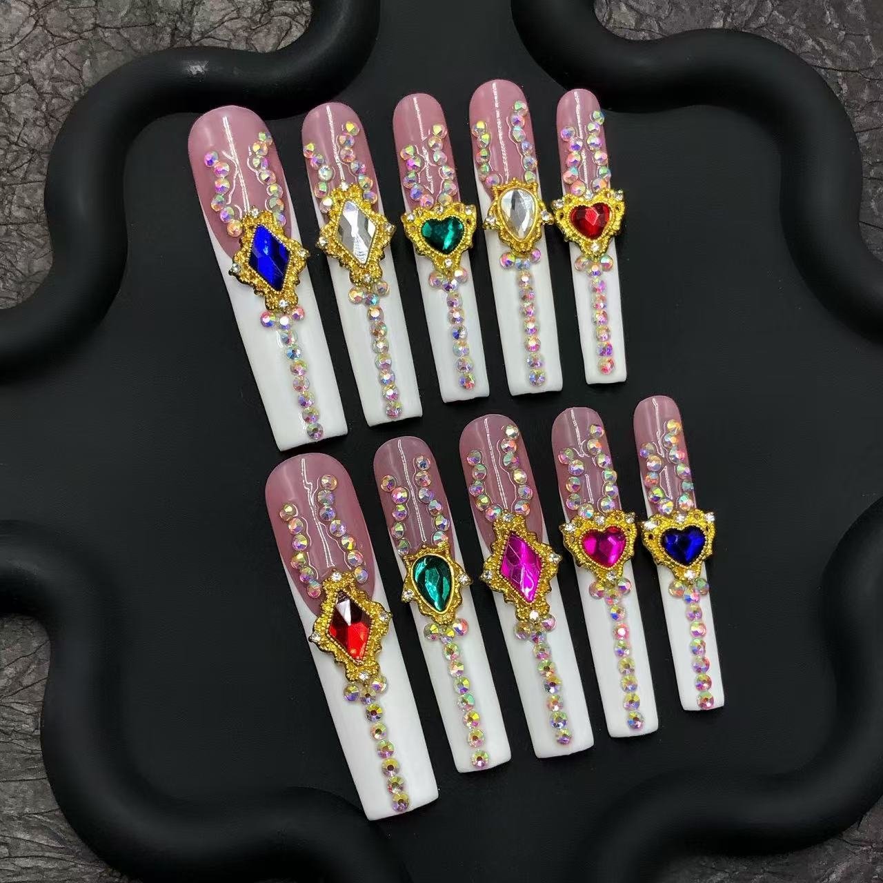 Royal Gemstone Press-On Nails – Crystal Rhinestone & Colorful Jewel Charms| PressChic