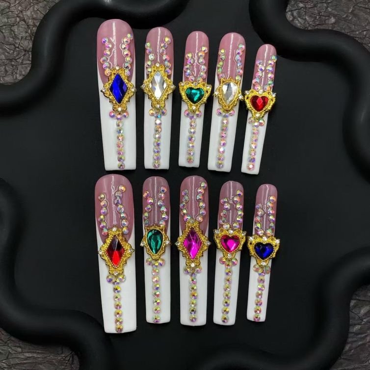 Royal Gemstone Press-On Nails – Crystal Rhinestone & Colorful Jewel Charms| PressChic