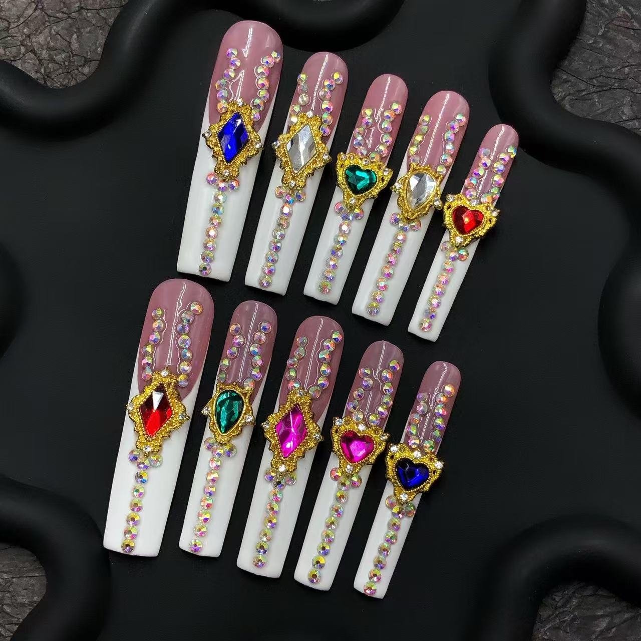 Royal Gemstone Press-On Nails – Crystal Rhinestone & Colorful Jewel Charms| PressChic