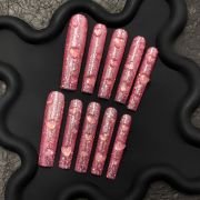 Pink Glitter Press-On Nails with 3D Heart Drops | Presschic