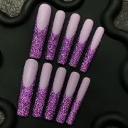 Lavender Glitter Press-On Nails with Purple Ombre Tips