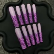 Lavender Glitter Press-On Nails with Purple Ombre Tips