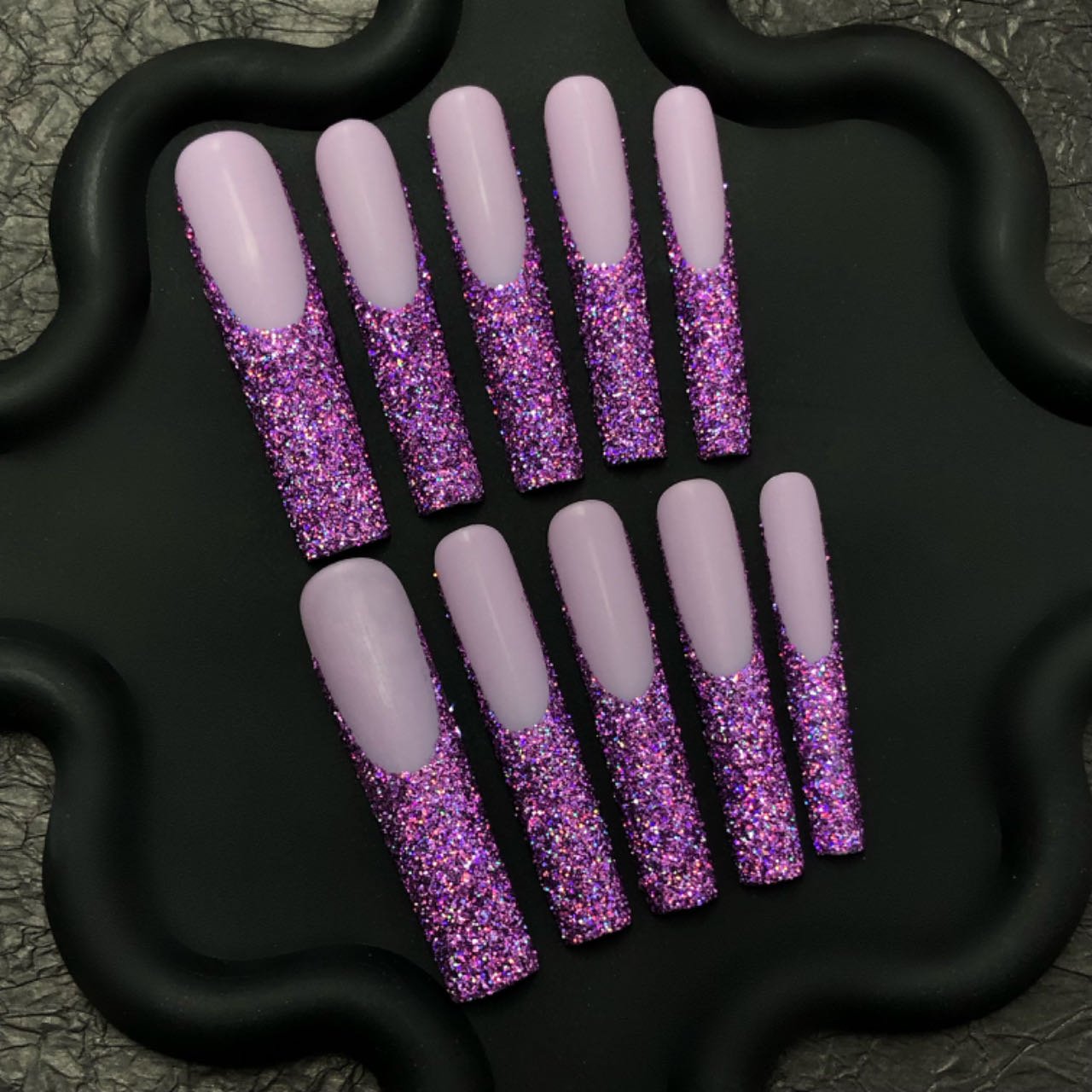 Lavender Glitter Press-On Nails with Purple Ombre Tips